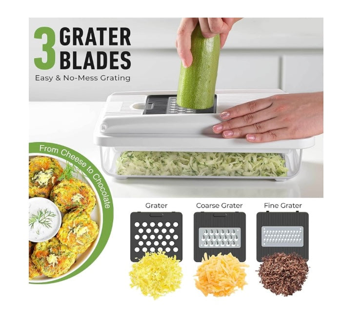 Vegetable Chopper, 16-in-1 Multifunctional Food Chopper, 8 Blades Vegetable Slicer, Onion Chopper Vegetable Cutter & Adjustable Veggie Slicer, Potato Dicer Chopper, Container for Salad Garlic